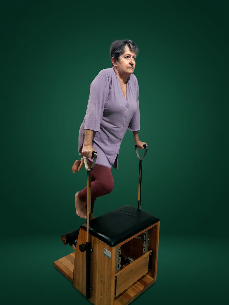 Cliente do Instituto AS treinando na Chair de Pilates
